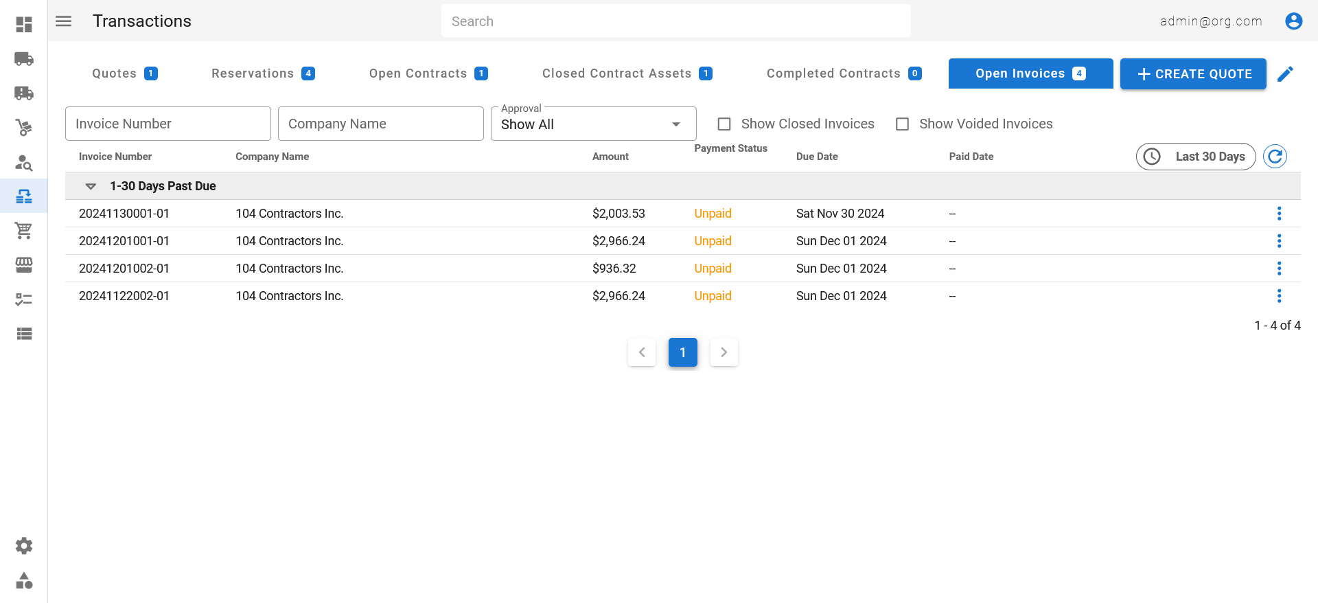 Transactions Page - Invoices Tab
