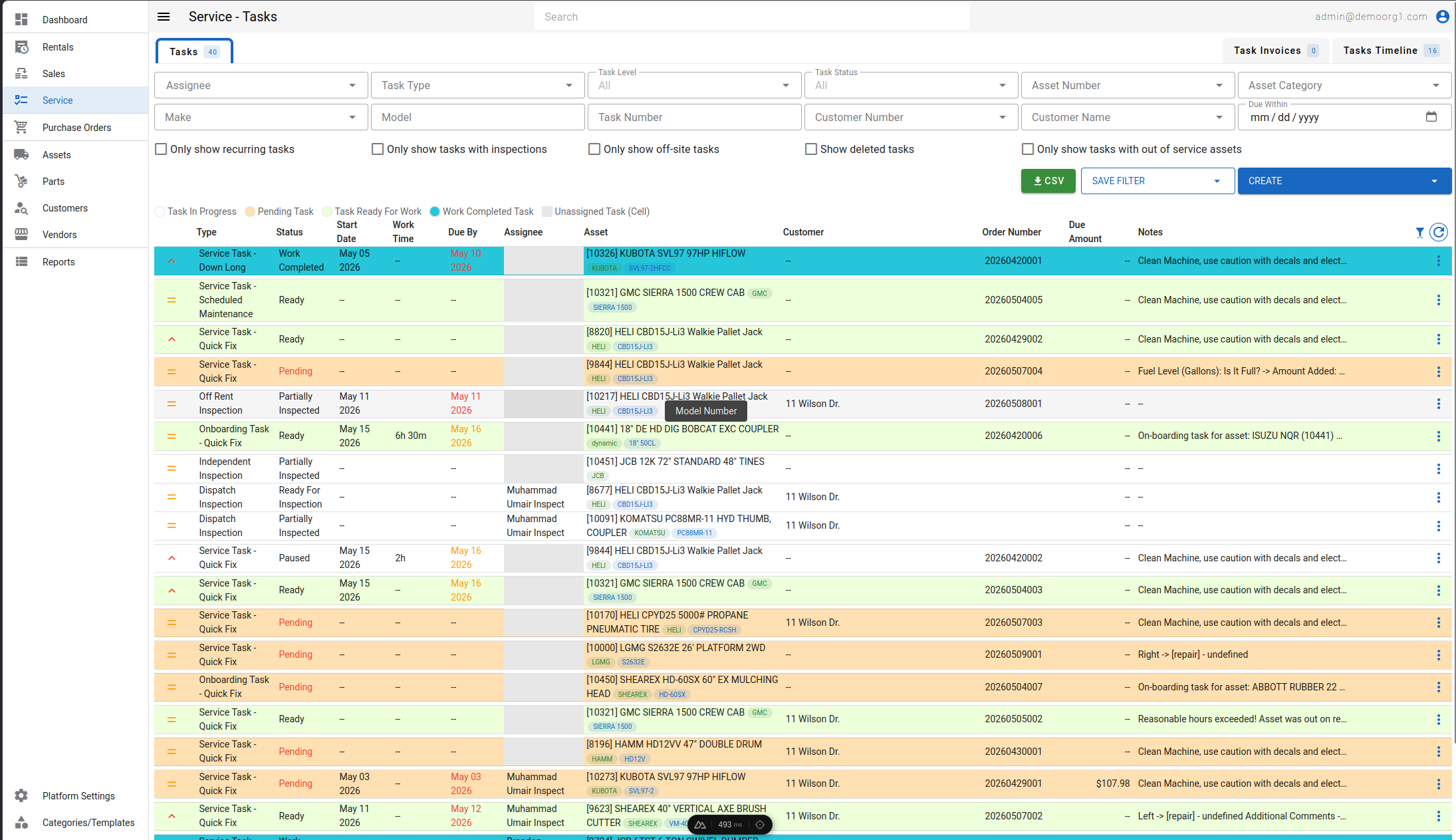 Service - Tasks Page (Filters)